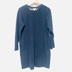 Pure Jill Shirt Dress Marled Navy Cotton Blend Shift Midi Casual Size Medium